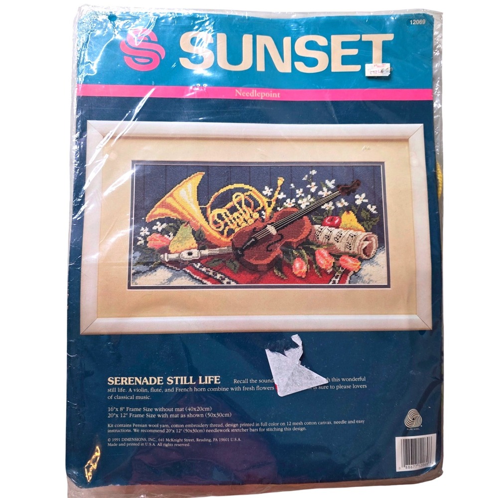 Vtg Sunset Serenade Still Life Needlepoint Kit 12069 Musical Instruments 1991